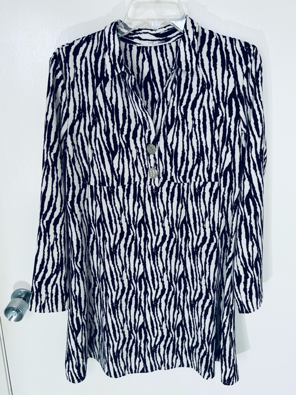 Black & White Zebra Print Mini Dress / Tunic Top by Sfera Basic, Size M